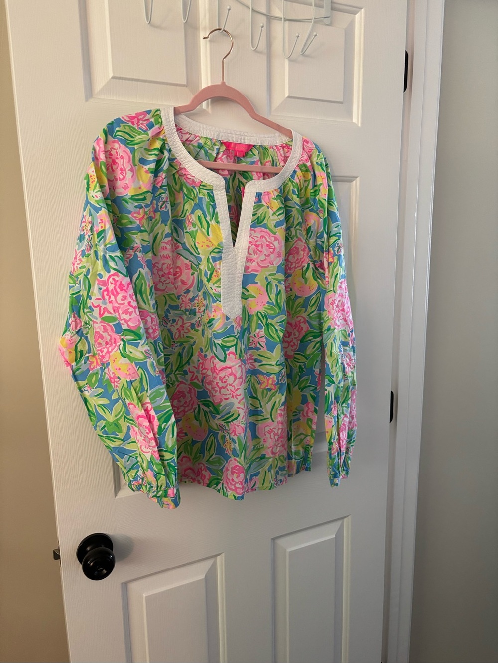 NEW Lilly Pulitzer- Floral Peasant Blouse in Pink and Green